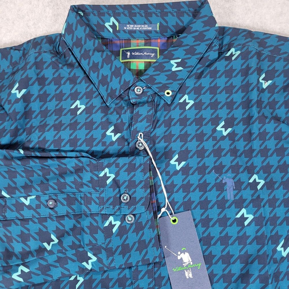 William Murray Houndstooth Long Sleeve Button Up Shirt Mens Large Blue